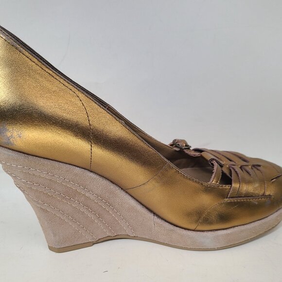 Vtg Steve Madden Gold Bronze Round Toe Platform Wedge Heel 7.5 - Picture 4 of 16